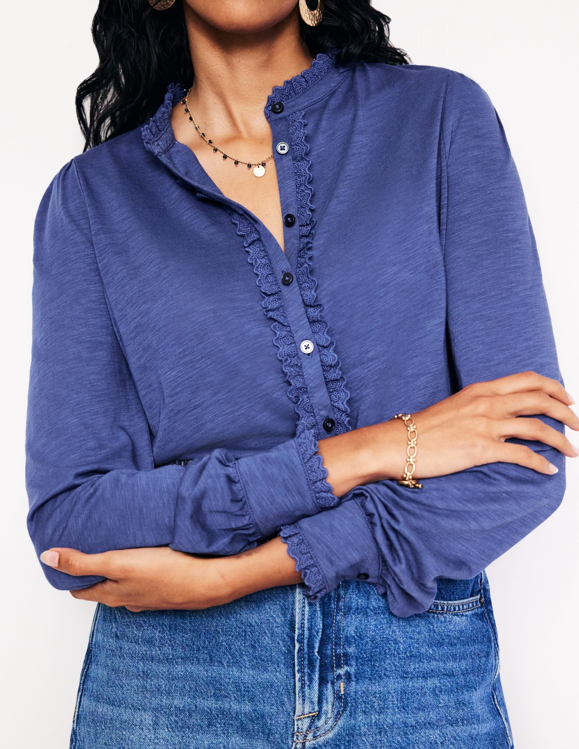 Caroline Broderie Jersey Shirt-True Navy - Image 2