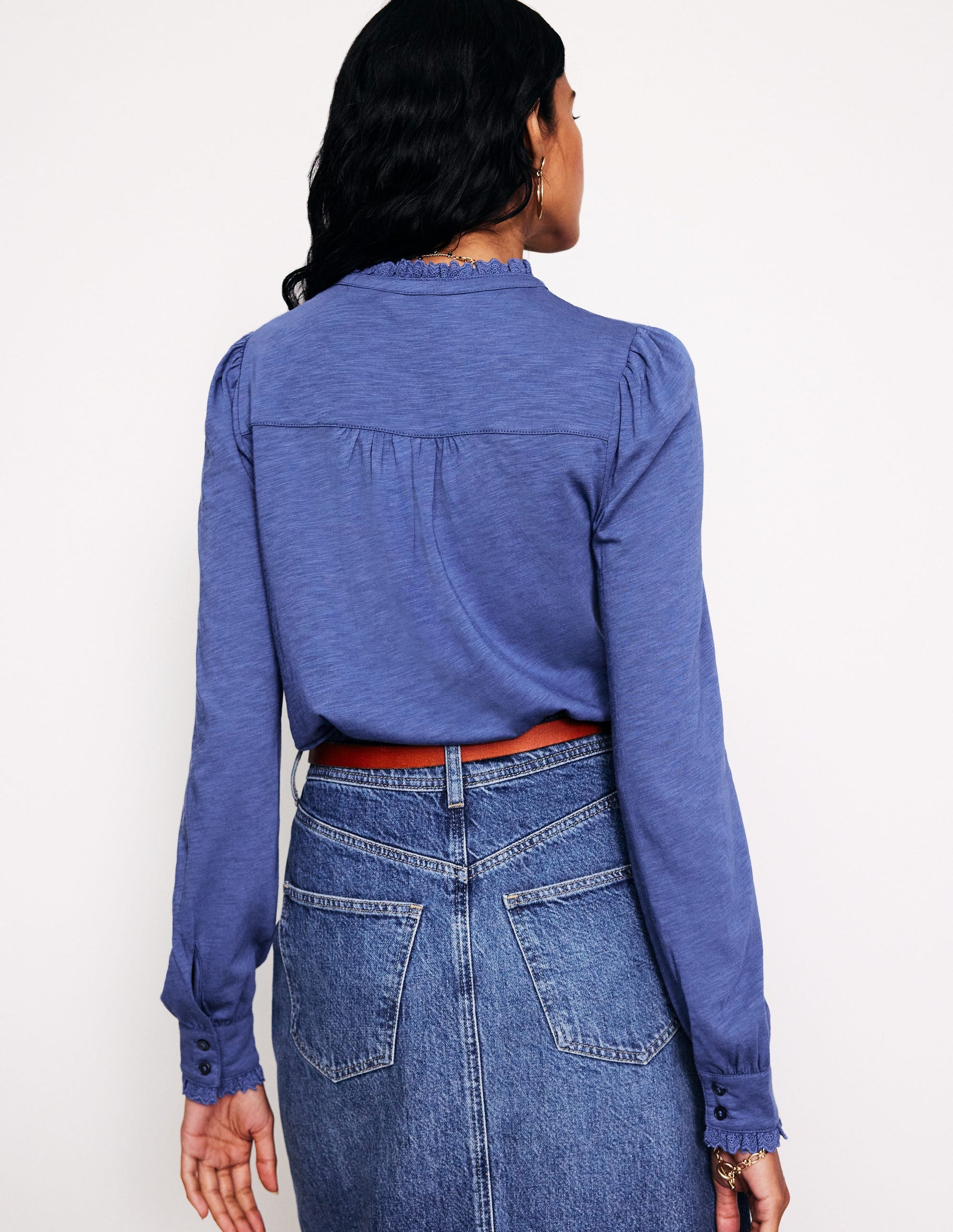 Caroline Broderie Jersey Shirt-True Navy-3