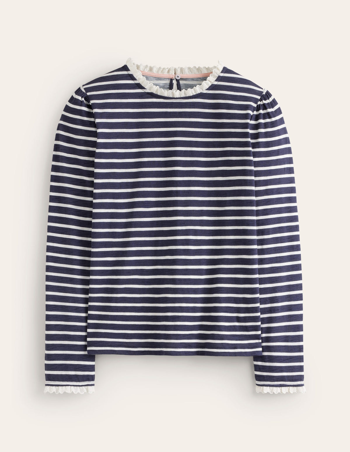 Broderie Trim Stripe Top-Navy, Ivory Stripe - Image 5