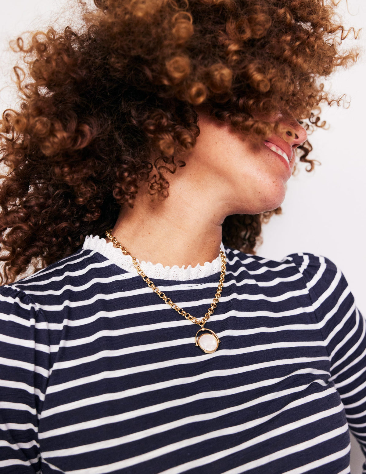 Broderie Trim Stripe Top-Navy, Ivory Stripe - Image 2