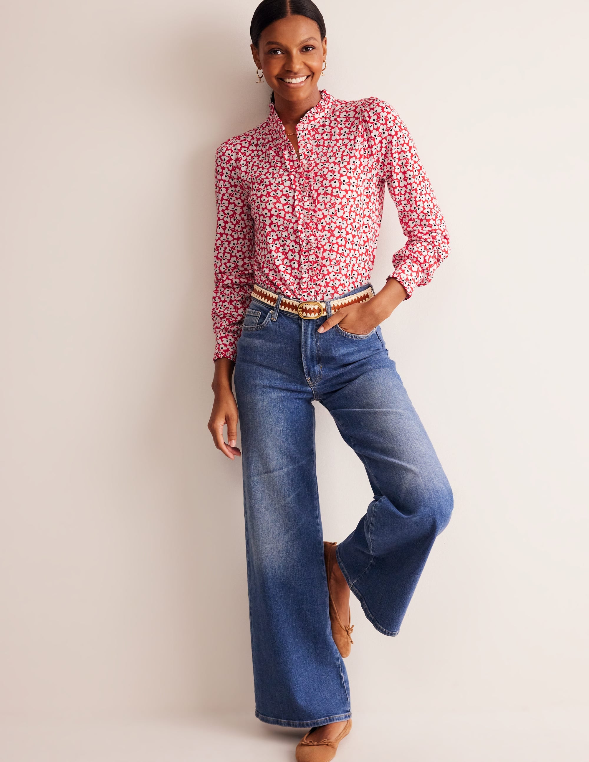Caroline Jersey Shirt-Red, Clover Whirl - Image 1