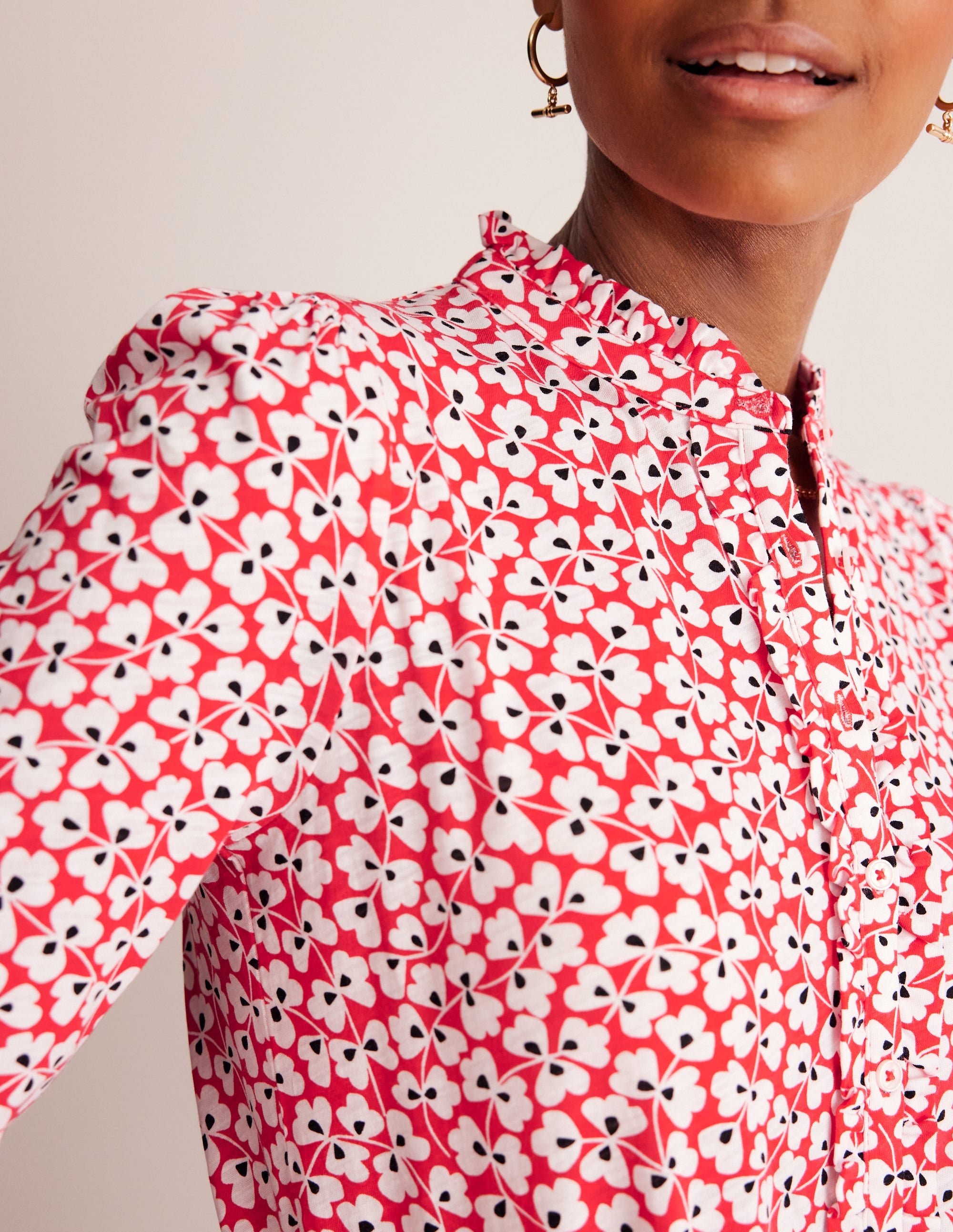 Caroline Jersey Shirt-Red, Clover Whirl - Image 2