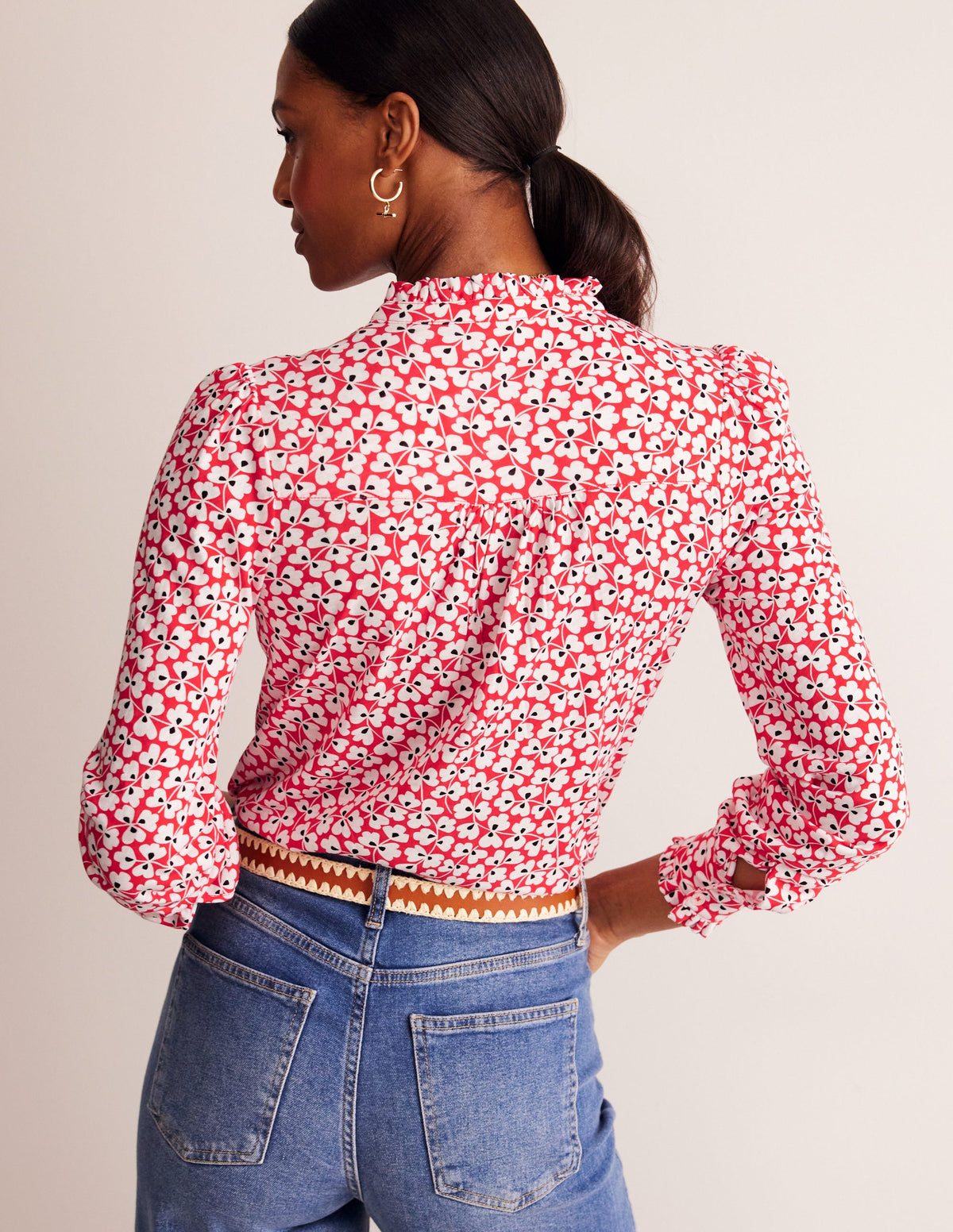 Caroline Jersey Shirt-Red, Clover Whirl - Image 3