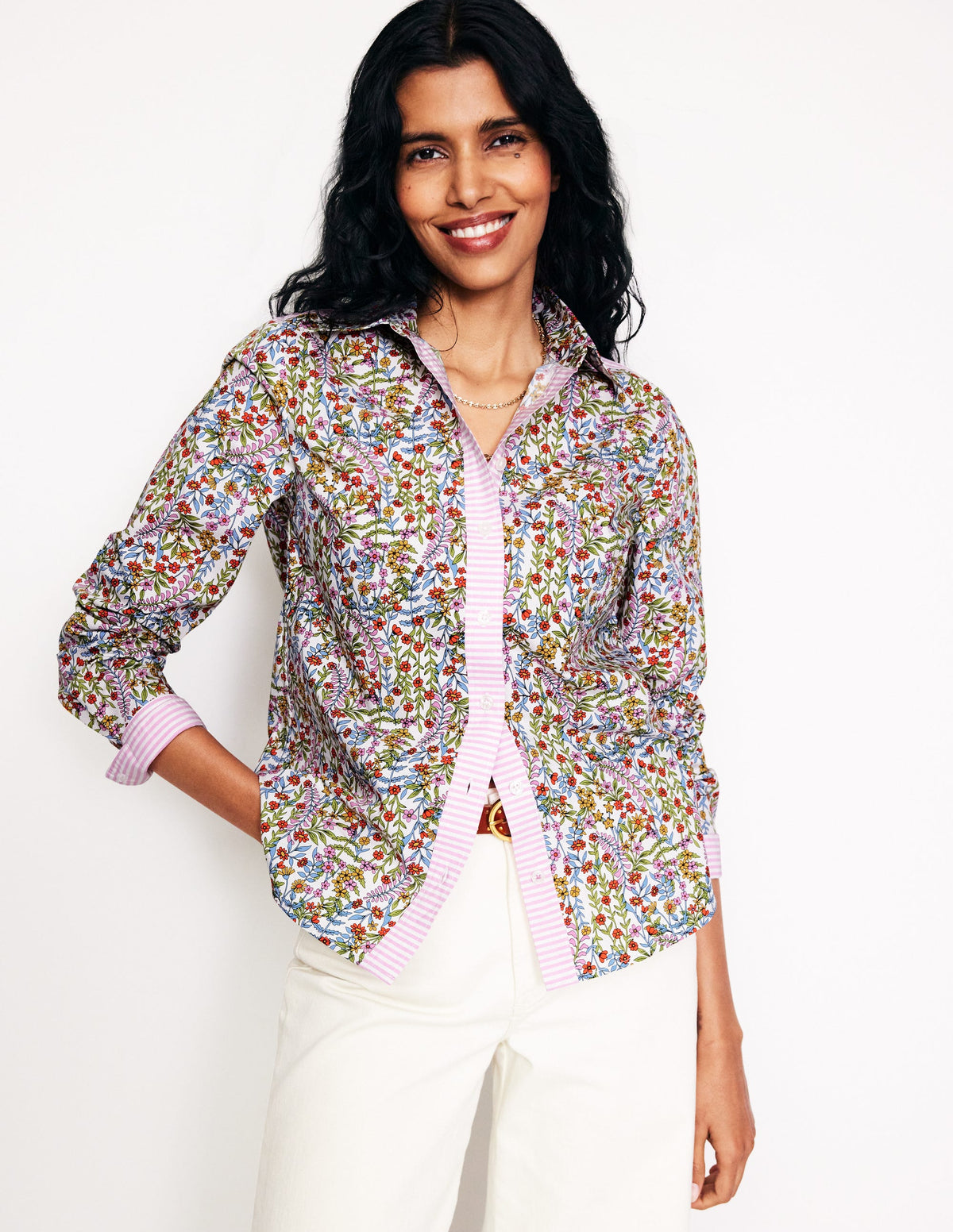 Sienna Cotton Shirt-Ivory, Foliage Buds - Image 4