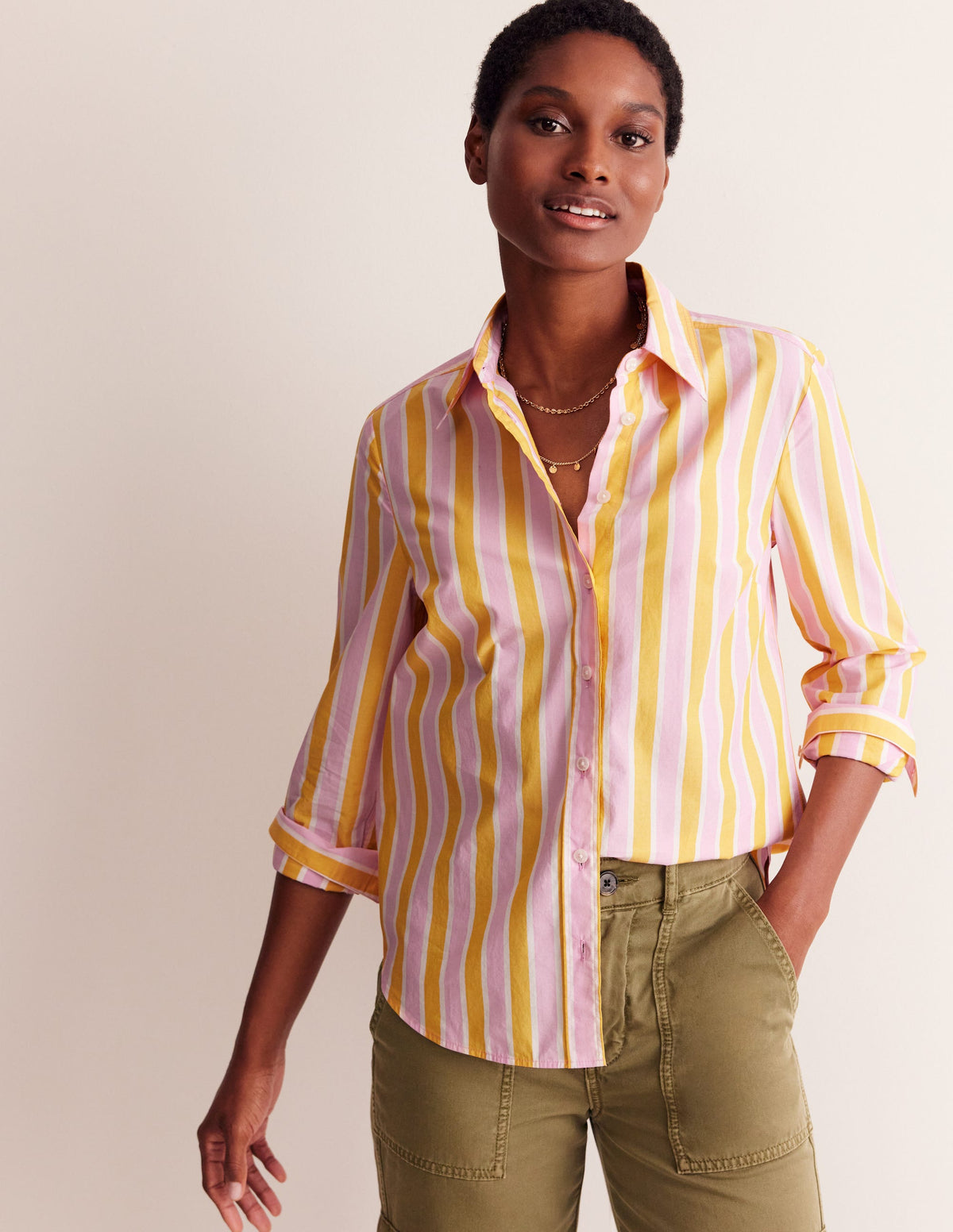 Sienna Cotton Shirt-Mauve and  Yellow Stripe - Image 1