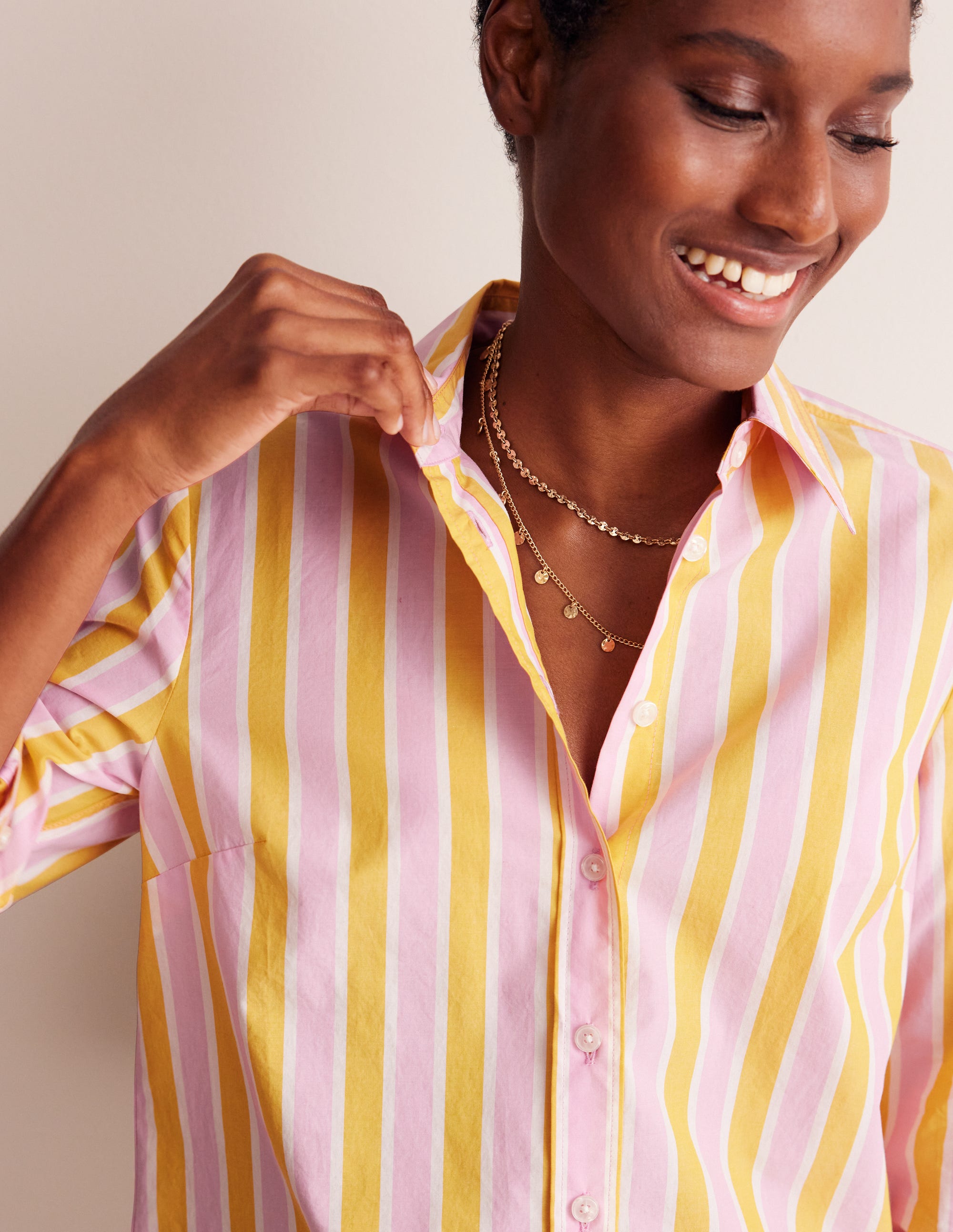 Sienna Cotton Shirt-Mauve and  Yellow Stripe - Image 2