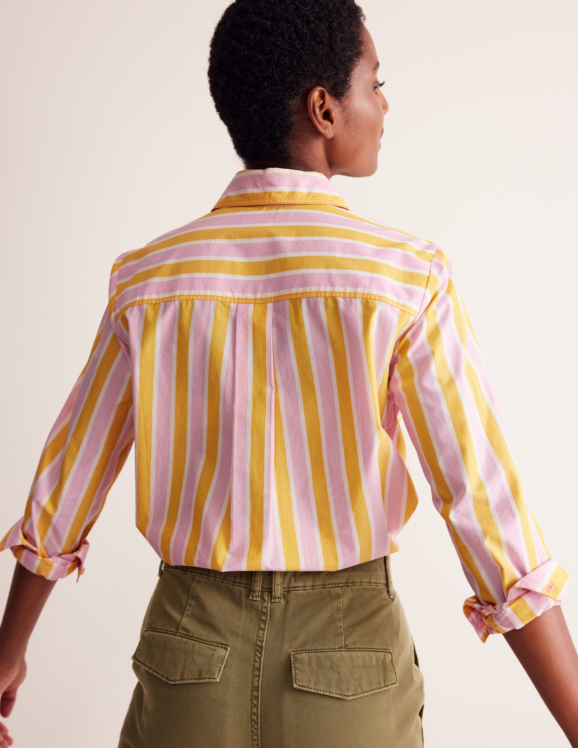 Sienna Cotton Shirt-Mauve and  Yellow Stripe - Image 3