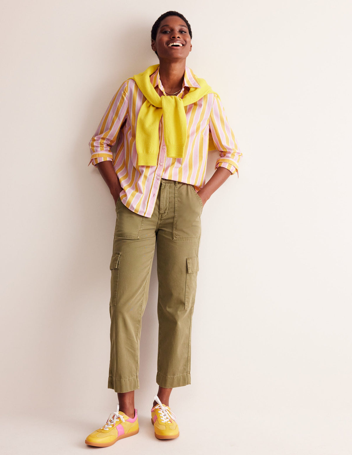 Sienna Cotton Shirt-Mauve and  Yellow Stripe - Image 4