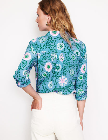 Sienna Silk Shirt-Vintage Blue, Meadow Vine