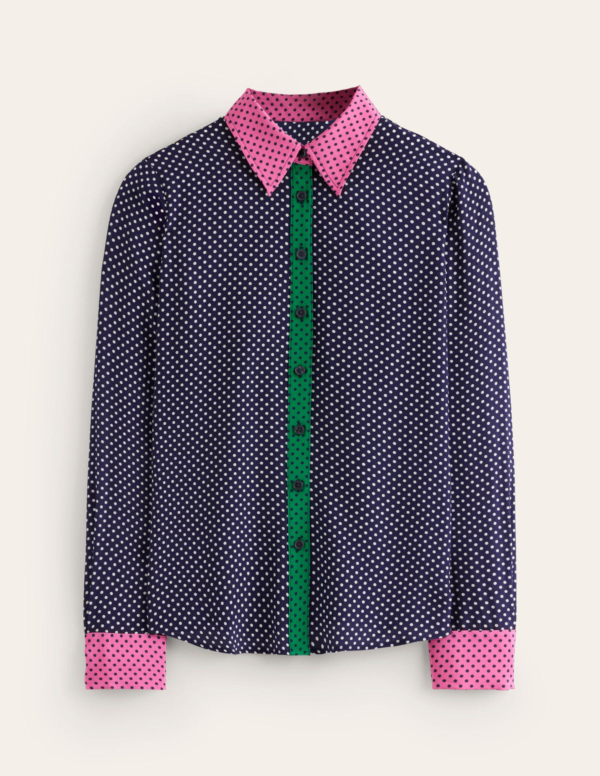 Sienna Silk Shirt-French Navy, Spots - Image 6