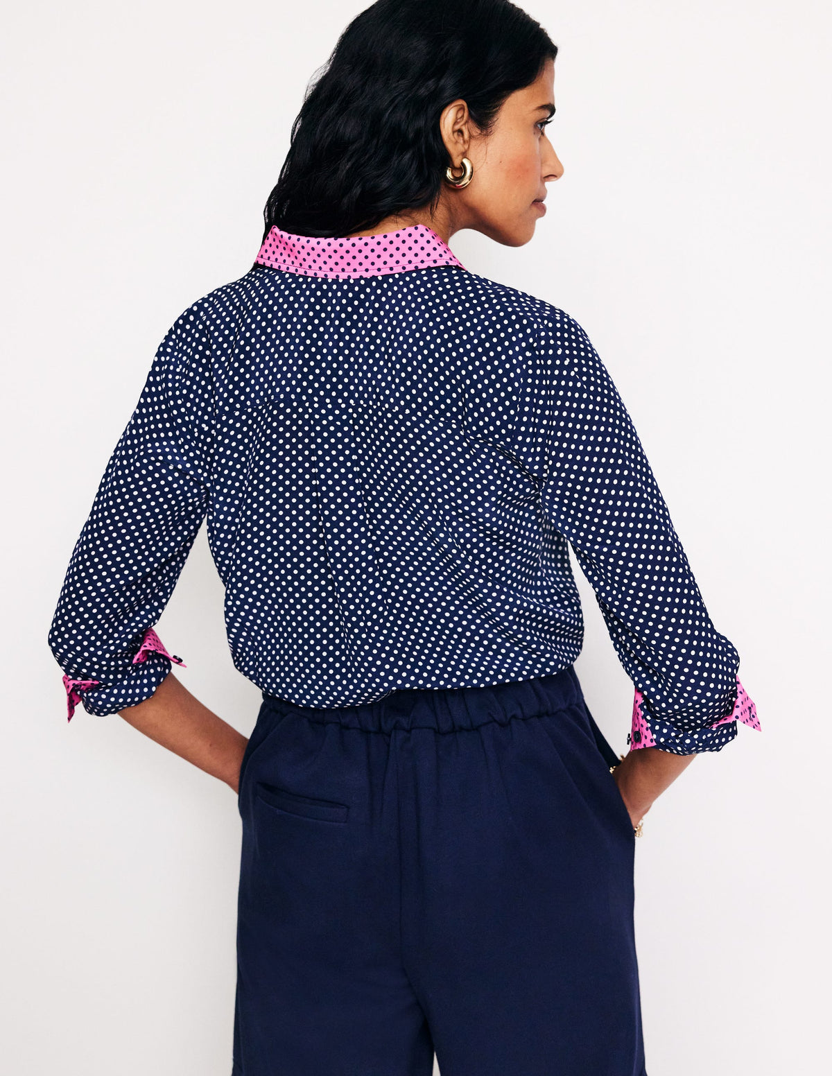 Sienna Silk Shirt-French Navy, Spots - Image 3