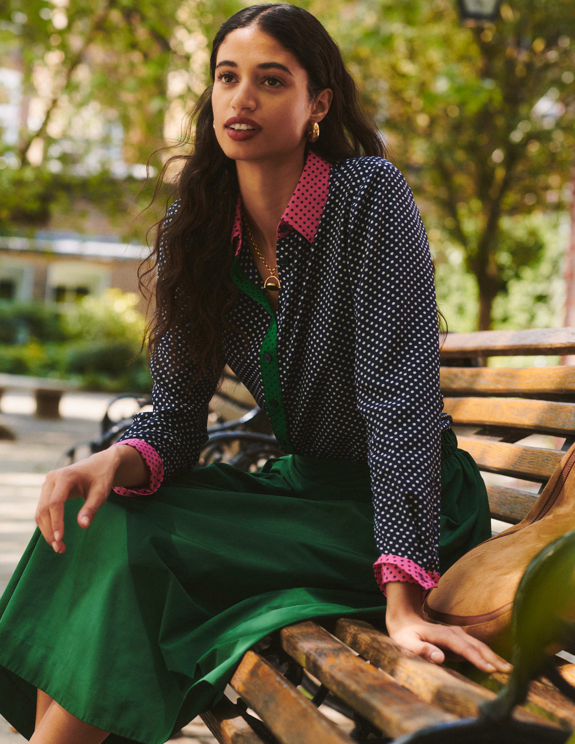 Sienna Silk Shirt-French Navy, Spots - Image 5