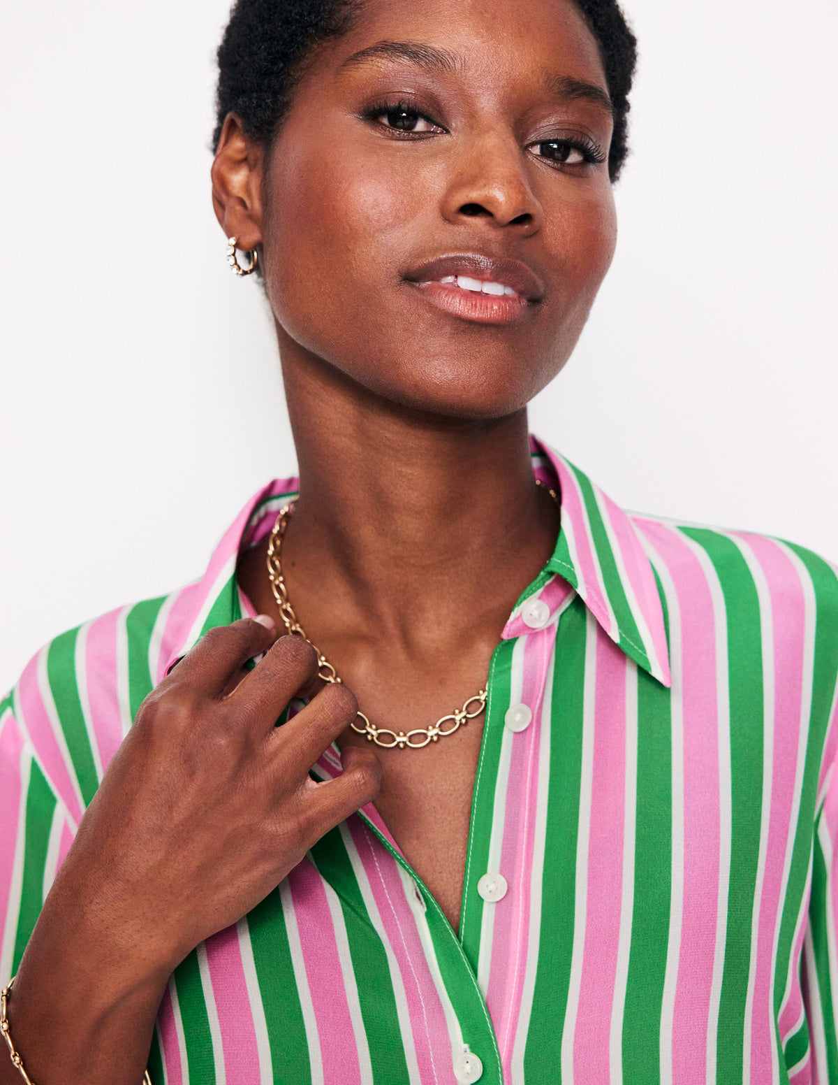 Sienna Silk Shirt-Mauve and Green Stripe - Image 2
