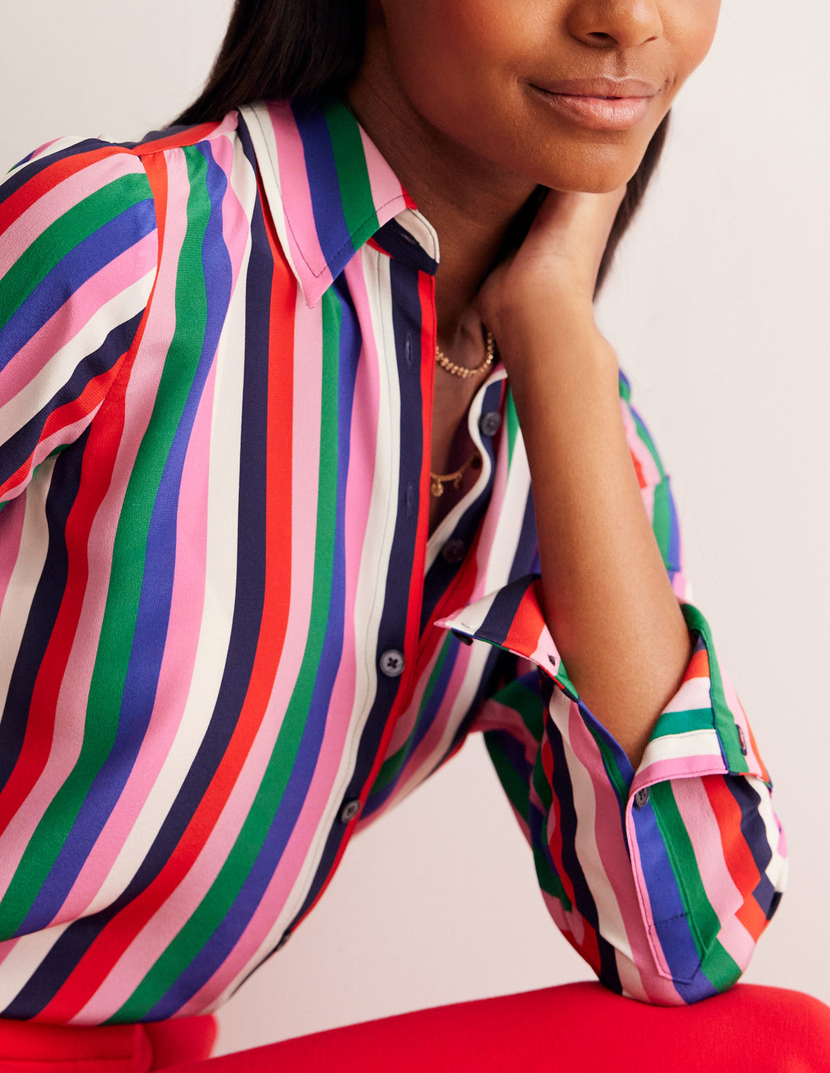 Sienna Silk Shirt-Rainbow Stripe - Image 2