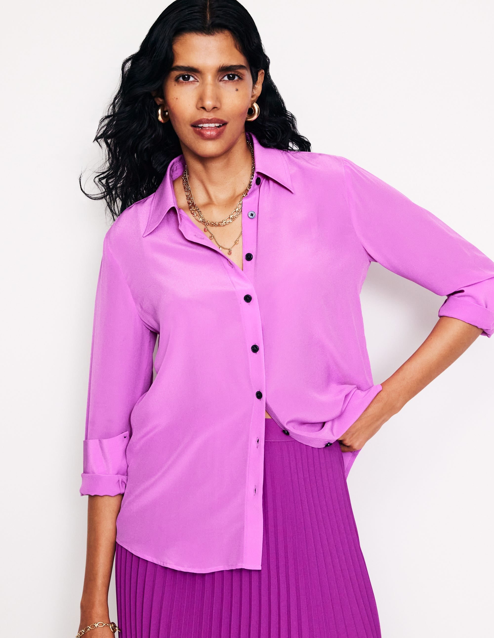 Sienna Silk Shirt-Foxglove Purple - Image 4