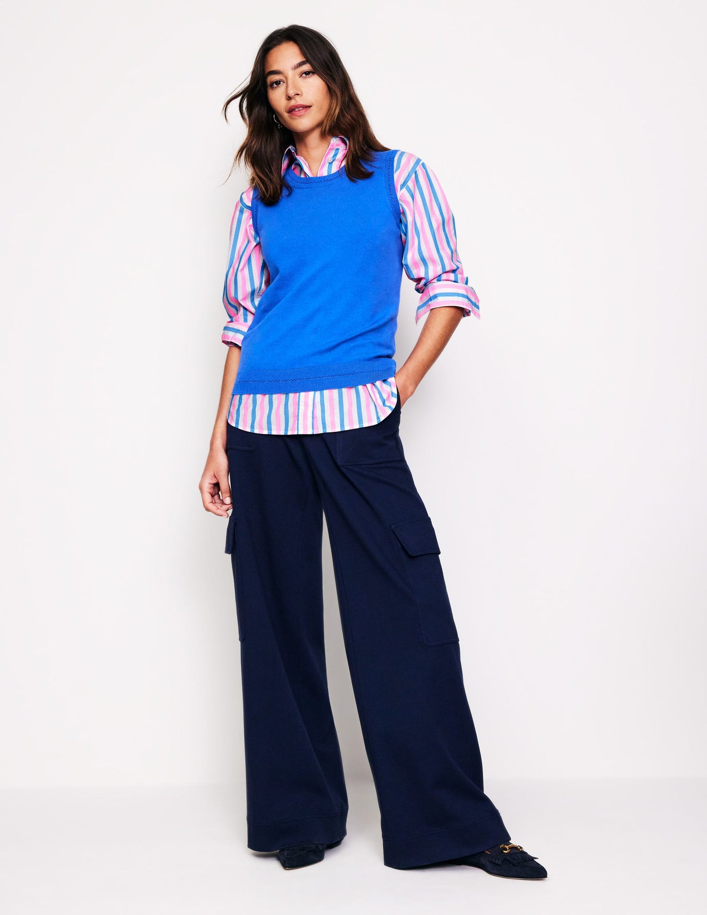 Connie Relaxed Cotton Shirt-Blue and Neon Pink Shirting