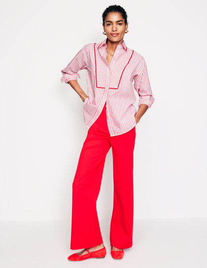 Connie Relaxed Cotton Shirt-Red, Ivory Stripe