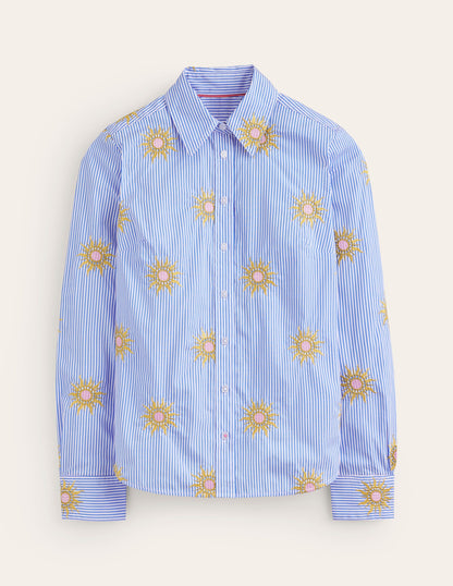 Sienna Embroidered Shirt-Sun, Blue Stripe