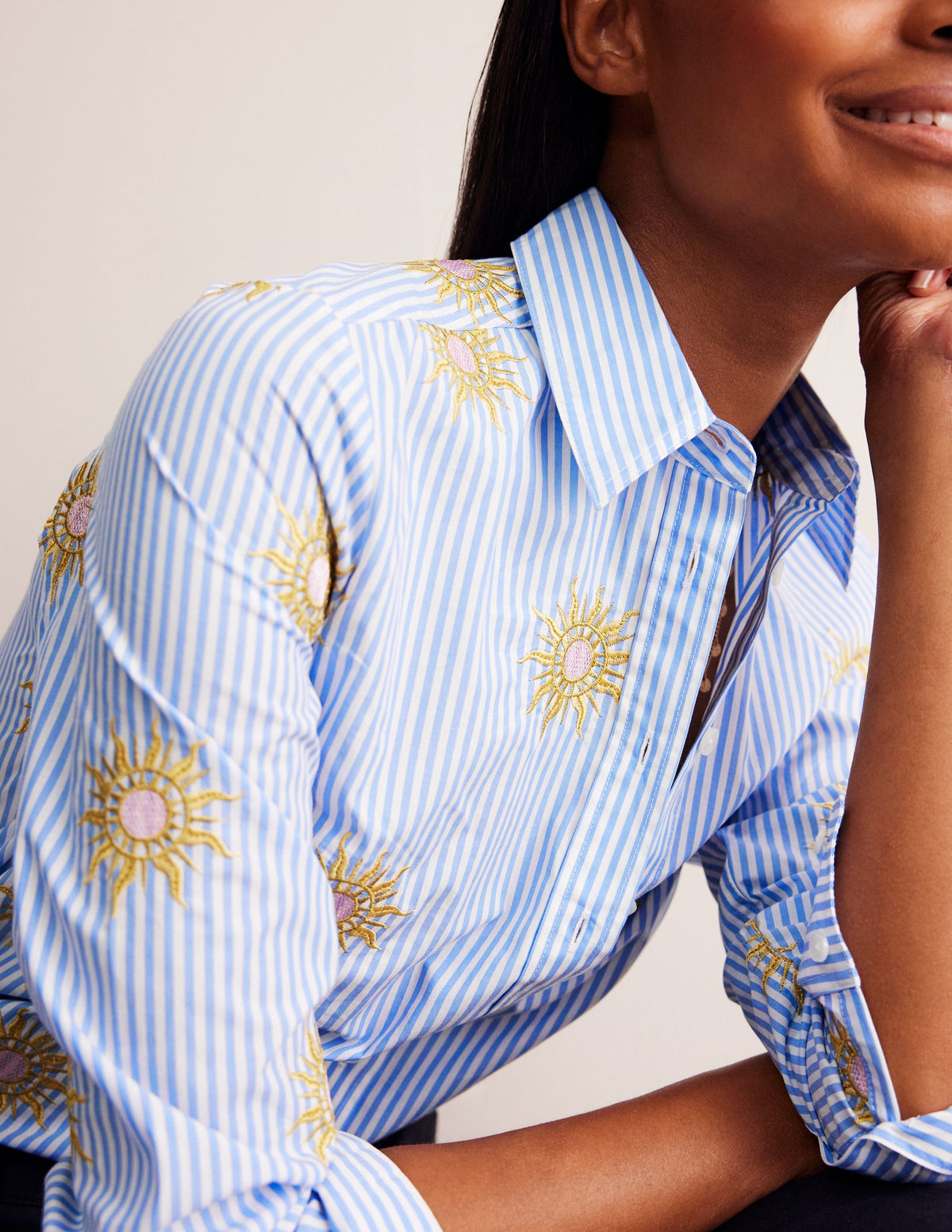 Sienna Interest Cotton Shirt-Sun, Blue Stripe - Image 2