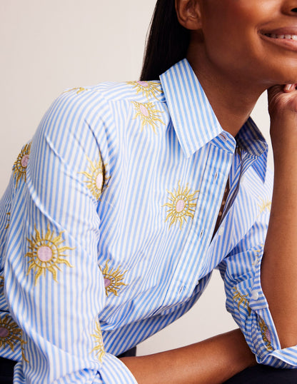 Sienna Embroidered Shirt-Sun, Blue Stripe