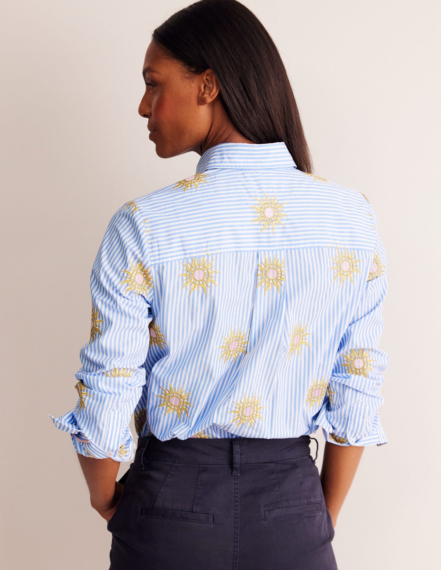 Sienna Embroidered Shirt-Sun, Blue Stripe