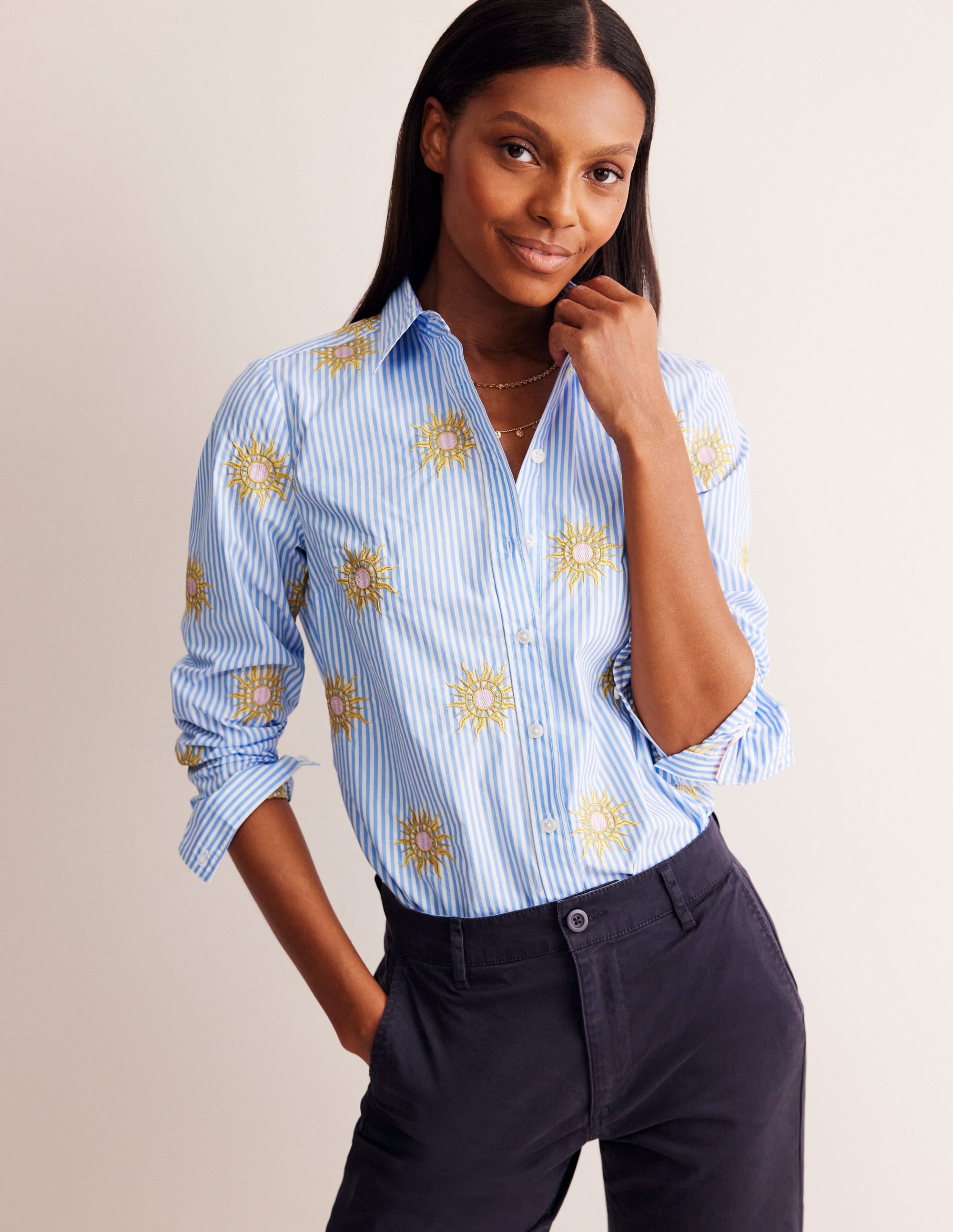 Sienna Interest Cotton Shirt-Sun, Blue Stripe - Image 4
