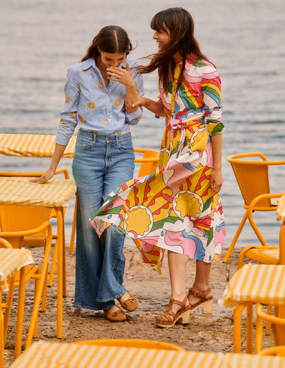 Sienna Embroidered Shirt-Sun, Blue Stripe