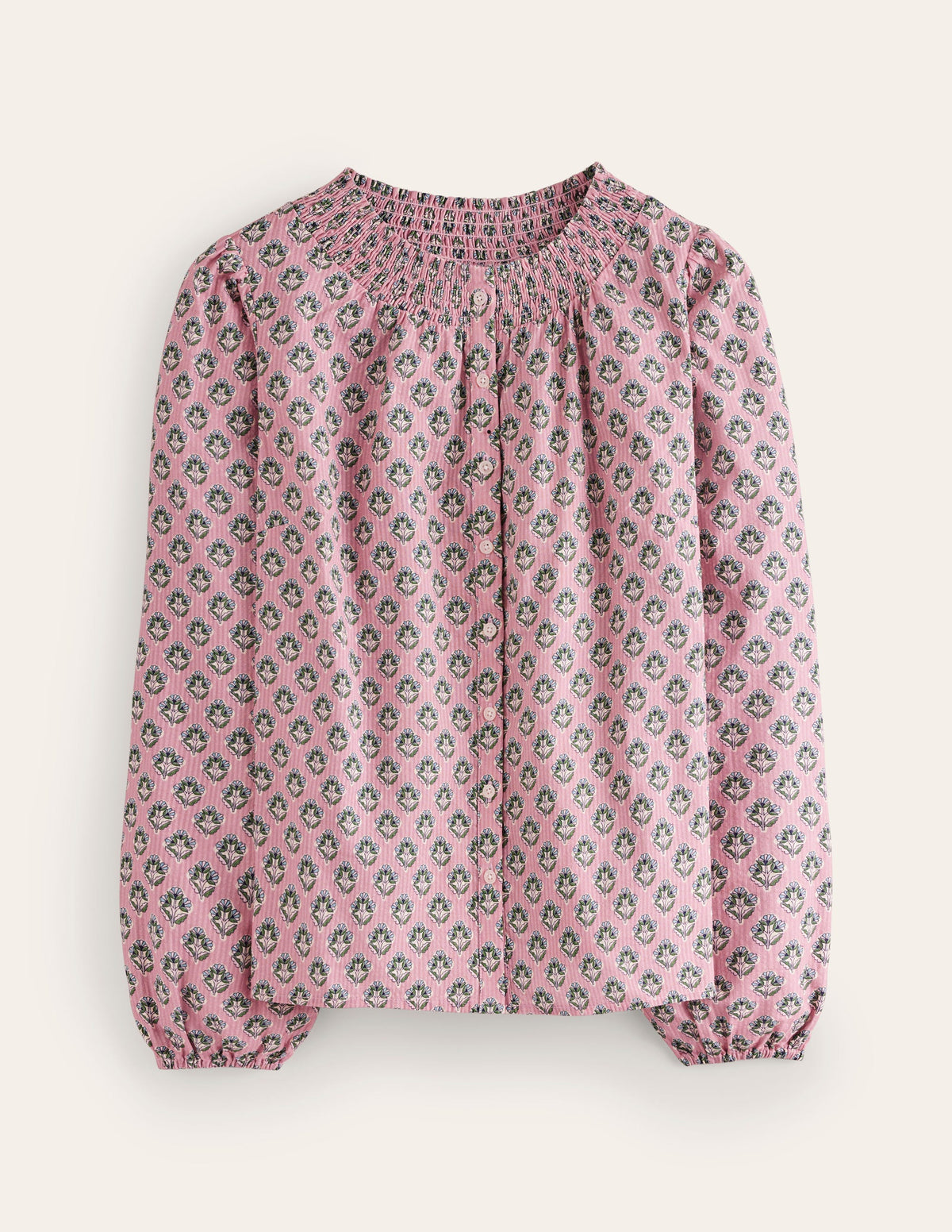 Mae Cotton Smocked Blouse-Vintage Pink, Pome Stamp-5