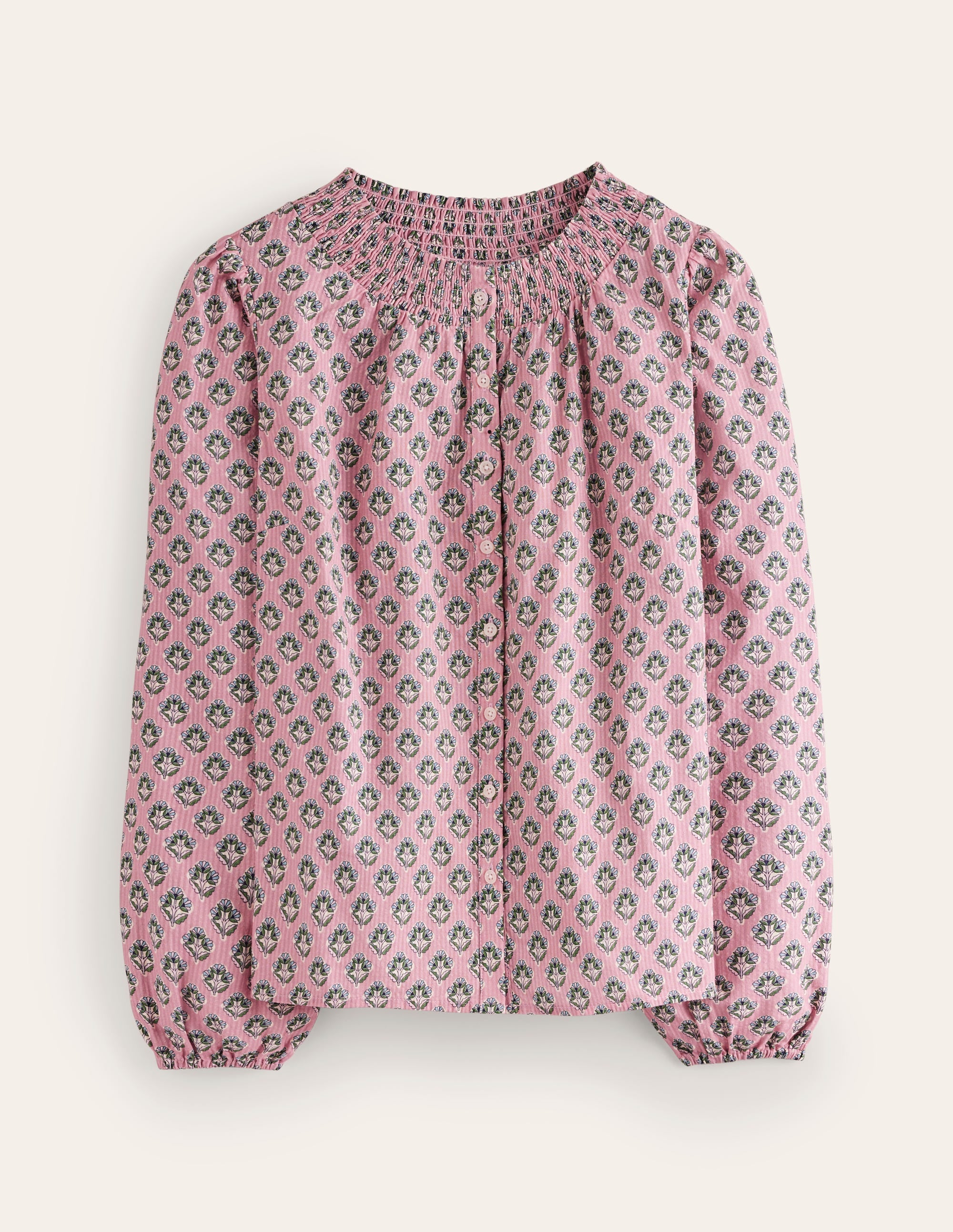 Mae Cotton Smocked Blouse-Vintage Pink, Pome Stamp - Image 5