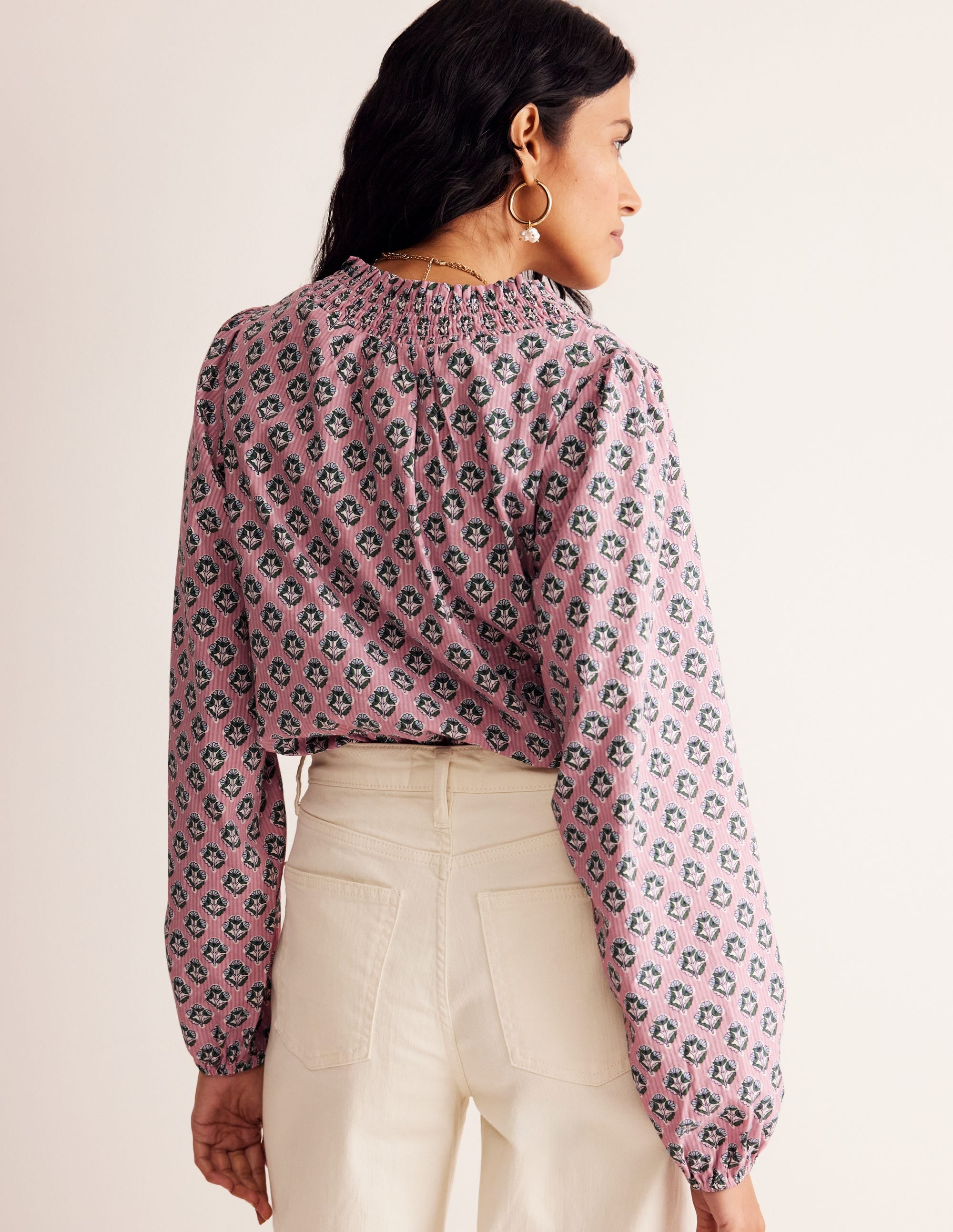 Mae Cotton Smocked Blouse-Vintage Pink, Pome Stamp - Image 3