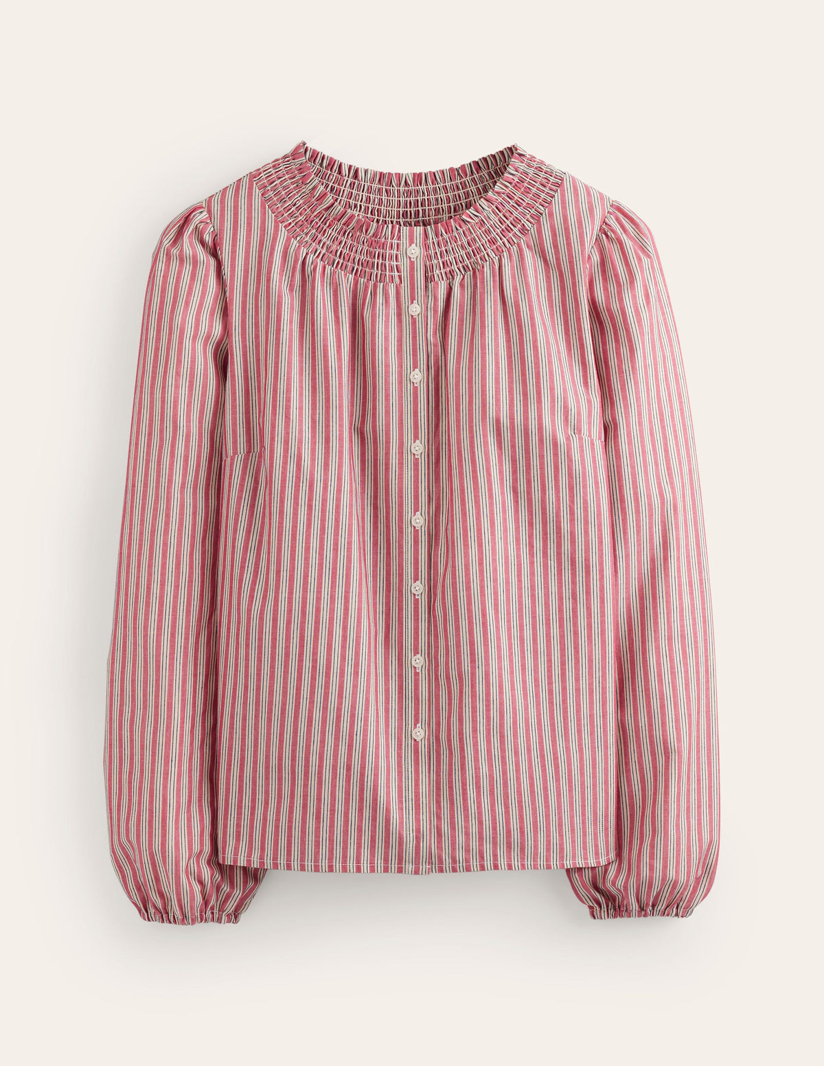 Mae Cotton Smocked Blouse-Red Stripe-5