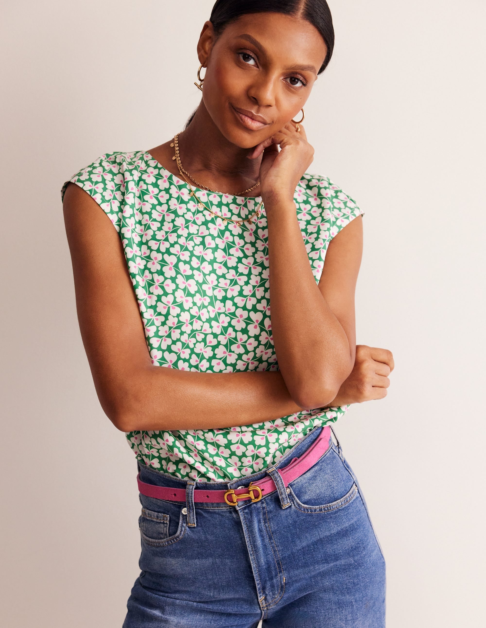 Modern Shell Top-Rich Emerald, Clover Whirl - Image 1