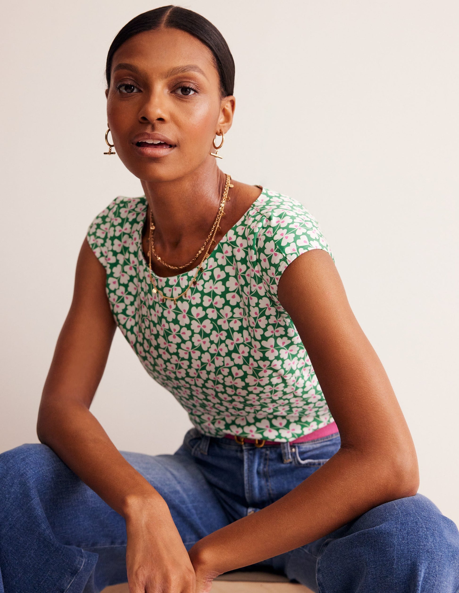 Modern Shell Top-Rich Emerald, Clover Whirl-4