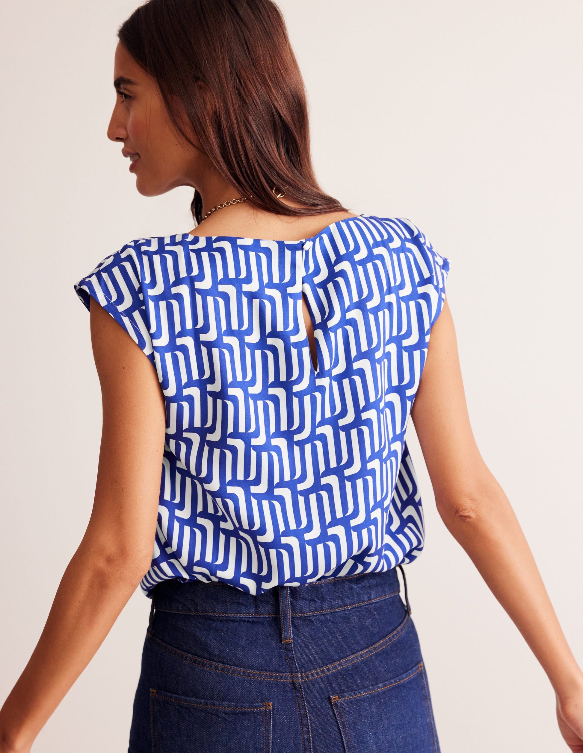 Modern Shell Top-Sapphire Blue, Falling Geo-3