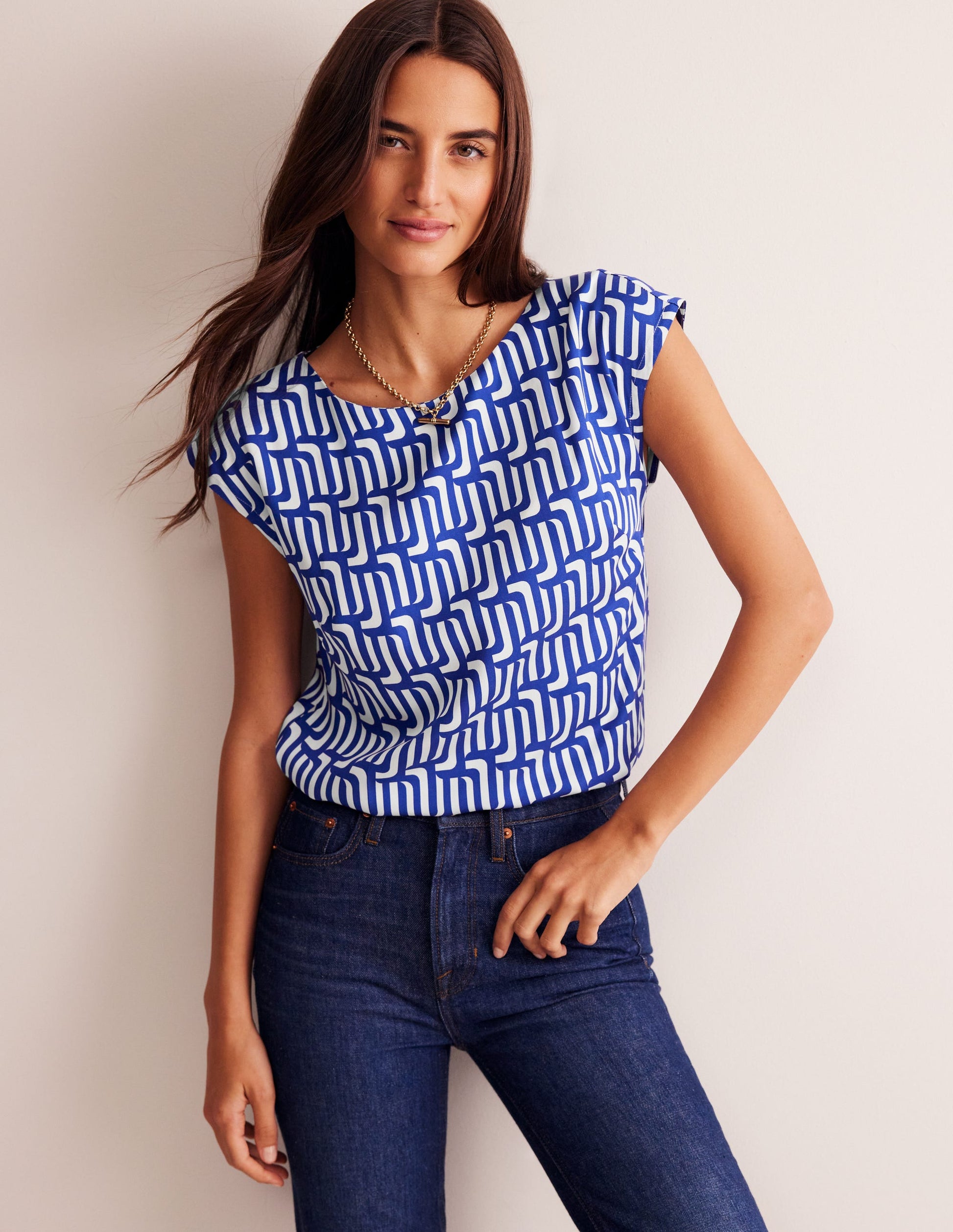 Modern Shell Top-Sapphire Blue, Falling Geo-4