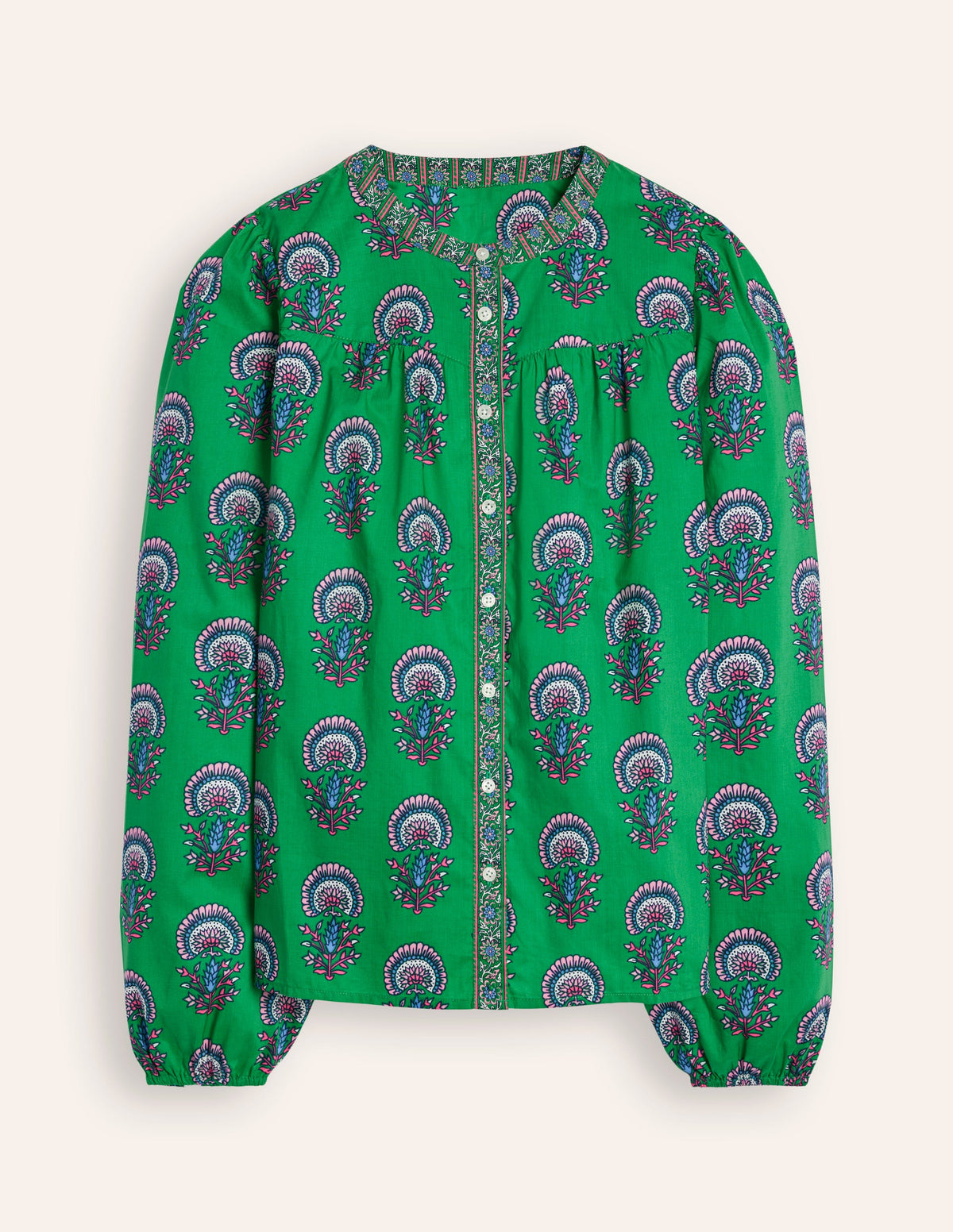 Savannah Cotton Blouse-Rich Emerald, Passion Bud - Image 5