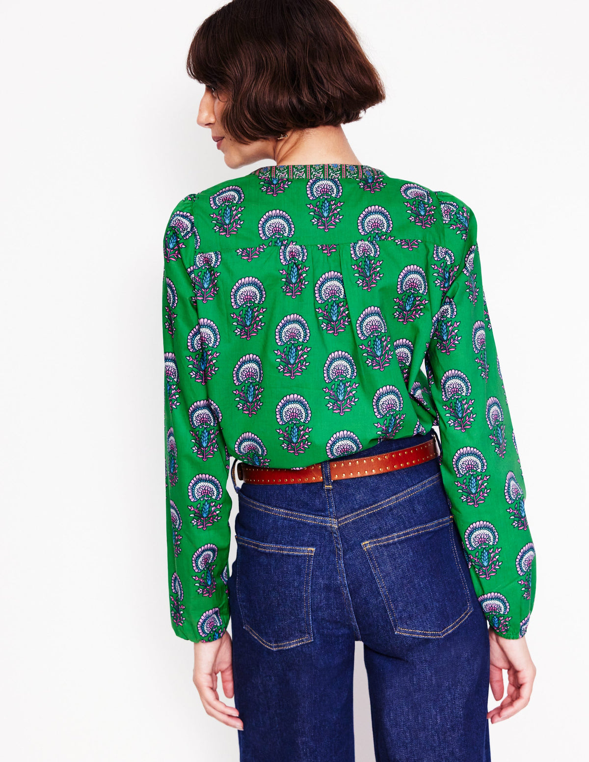 Savannah Cotton Blouse-Rich Emerald, Passion Bud - Image 3