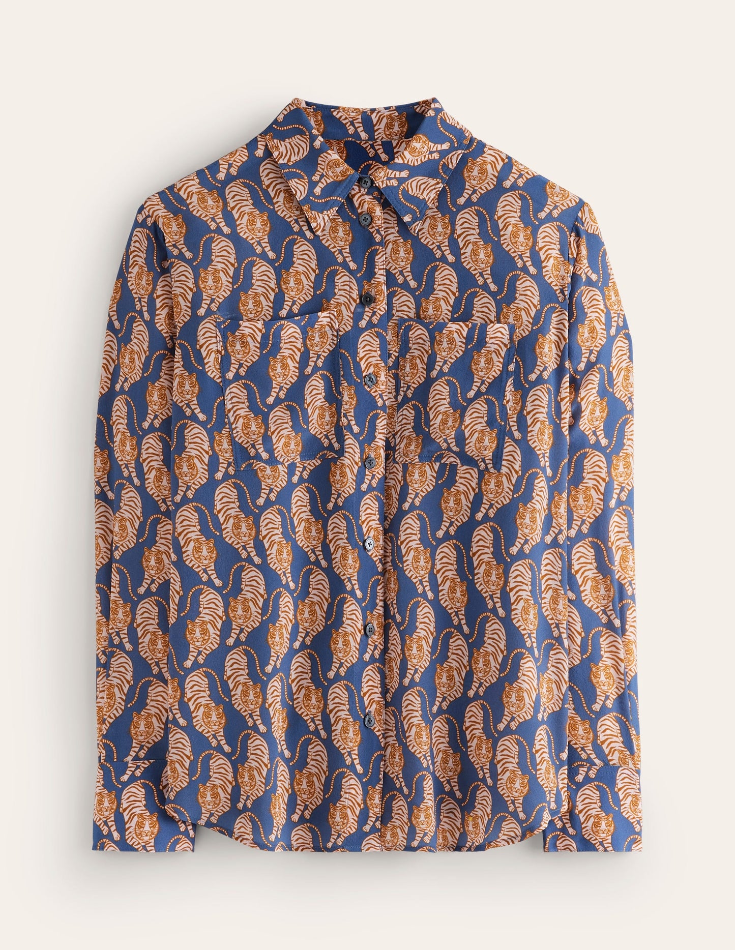 Connie Relaxed Silk Shirt-Denim Blue, Tiger