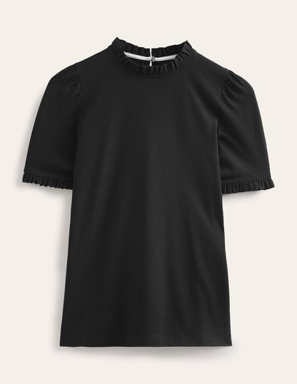 Supersoft Frill Detail T-shirt-Black