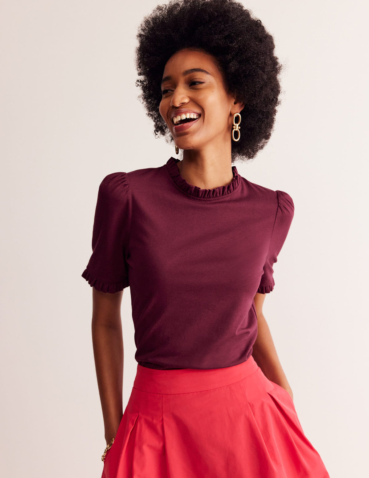 Supersoft Frill Detail T-shirt-Deep Wisteria - Image 1
