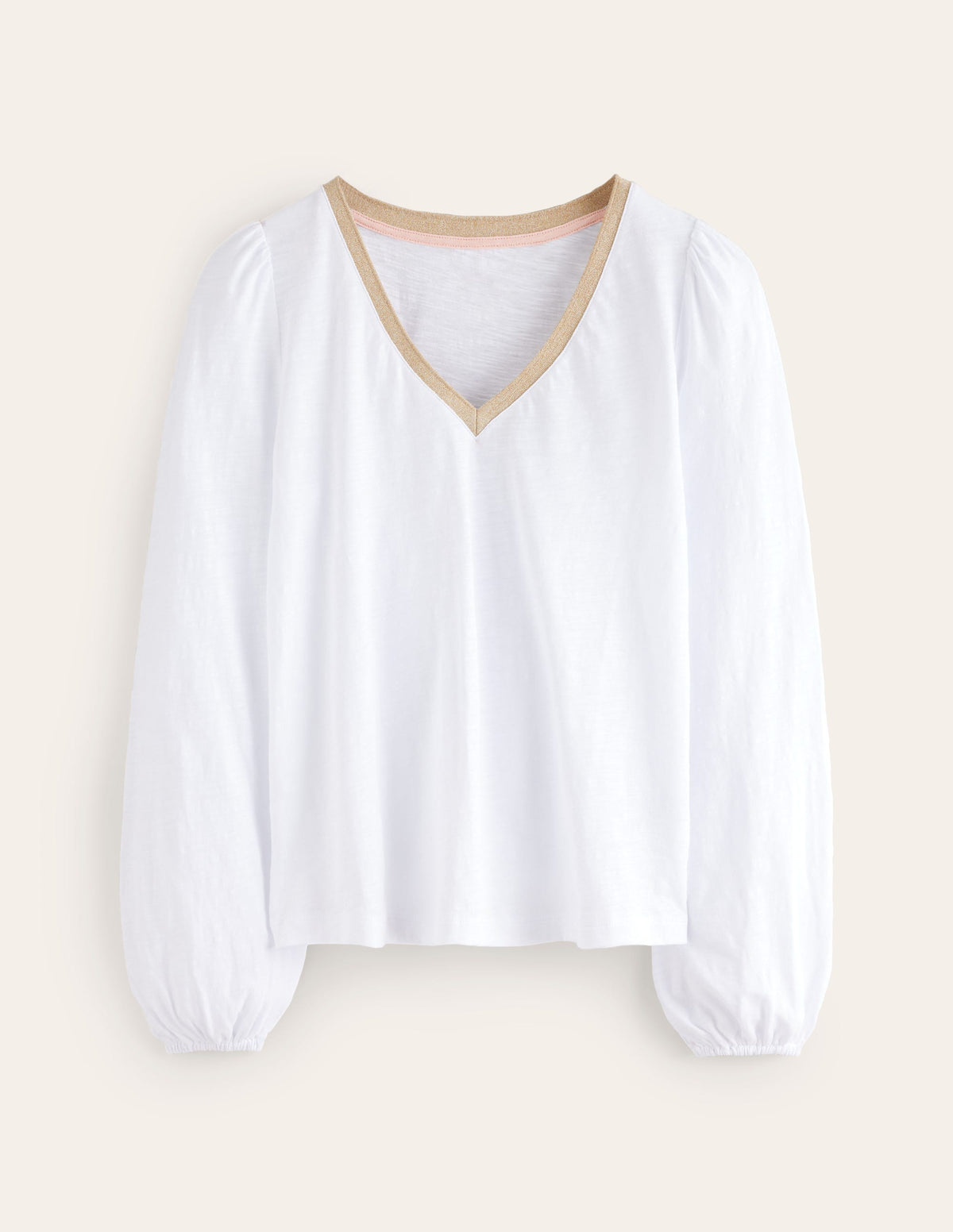 Metallic Trim Long Sleeve Top-White - Image 5