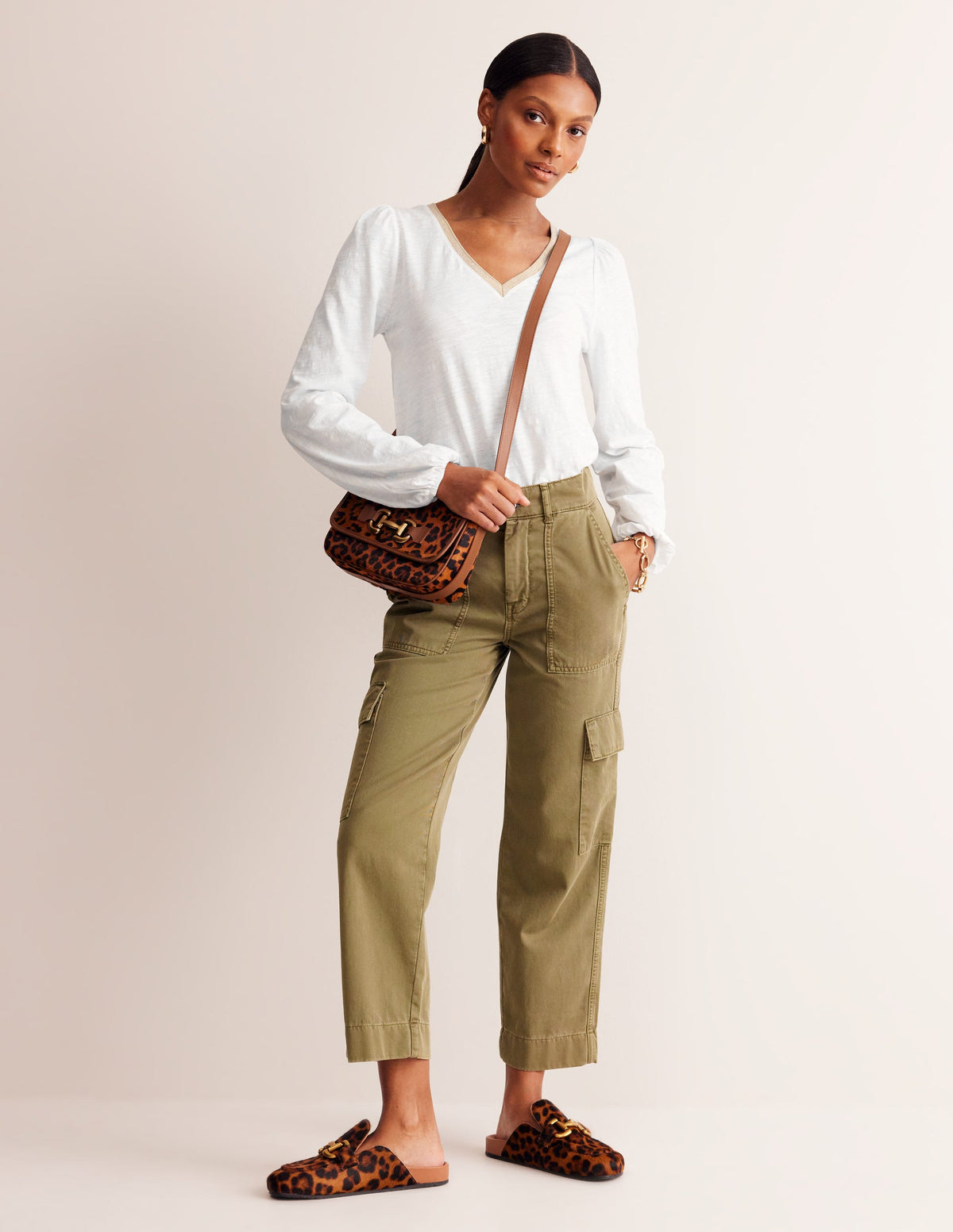 Metallic Trim Long Sleeve Top-White-4