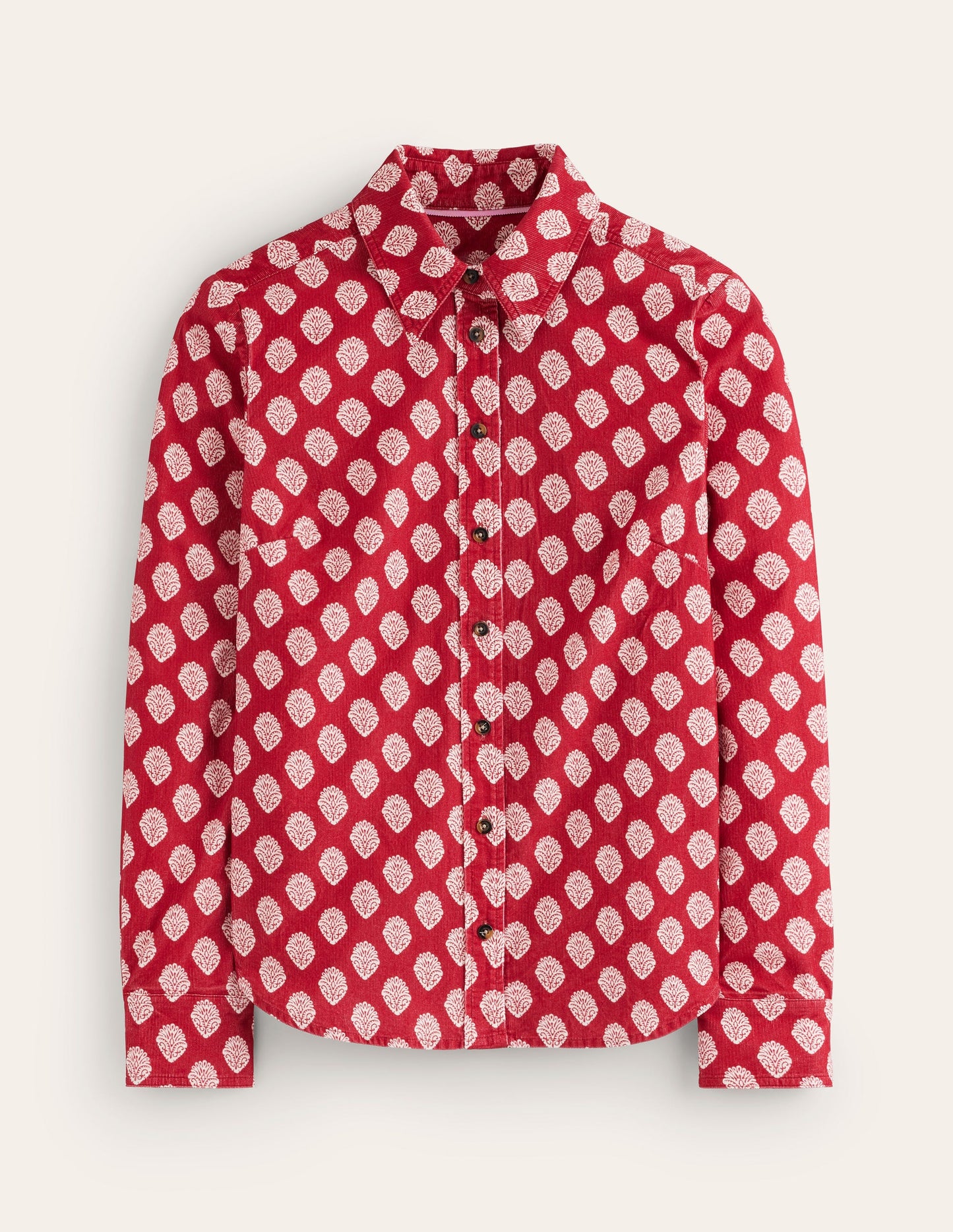 Sienna Cord Shirt-Rythmic Red, Ornate Stamp