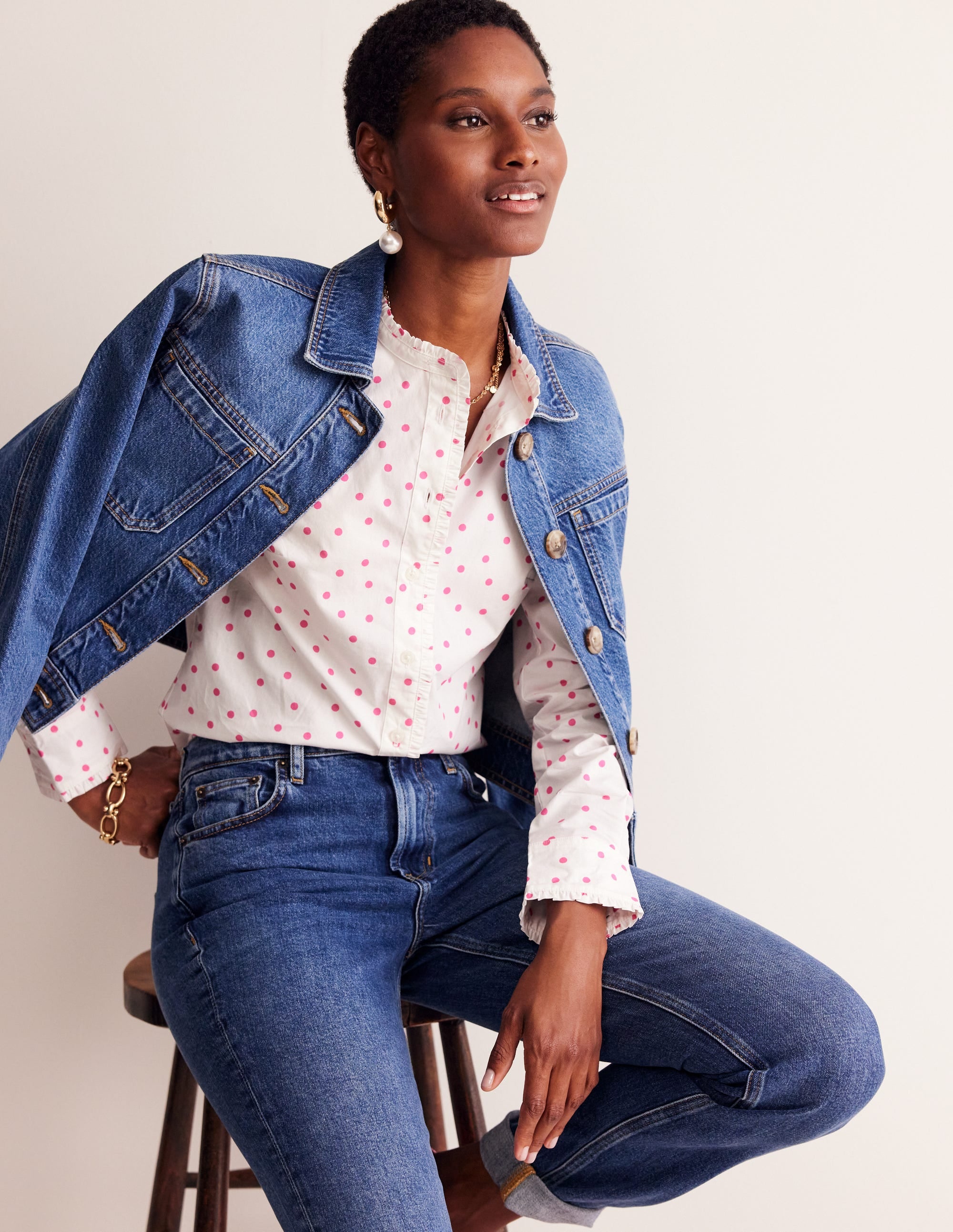 Phoebe Shirt-Ivory, Party Pink Spot - Image 1
