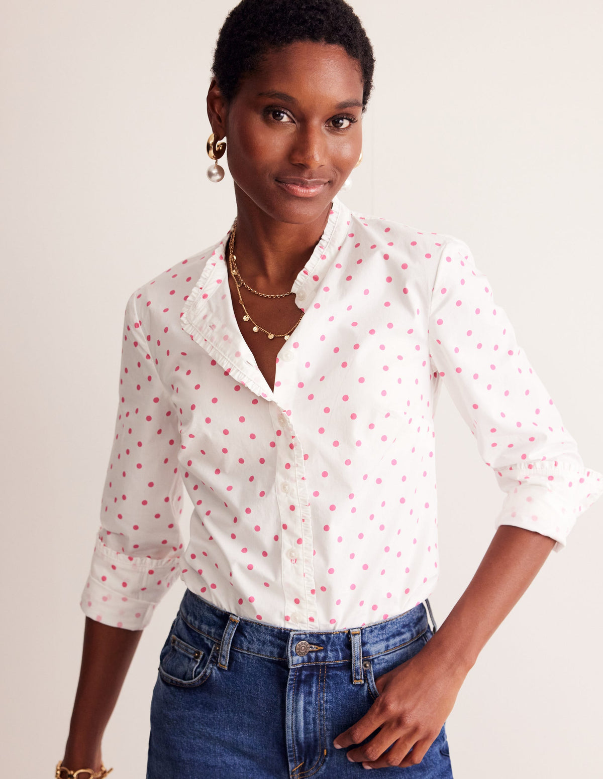 Phoebe Shirt-Ivory, Party Pink Spot - Image 4