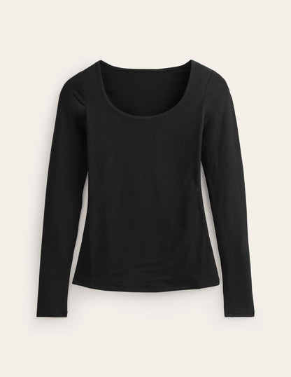 Double Layer Scoop Long Sleeve-Black