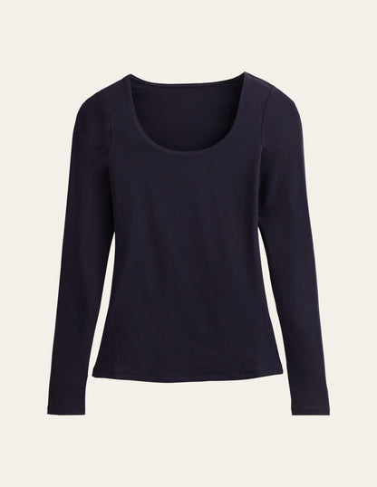 Double Layer Scoop Long Sleeve-Navy-5