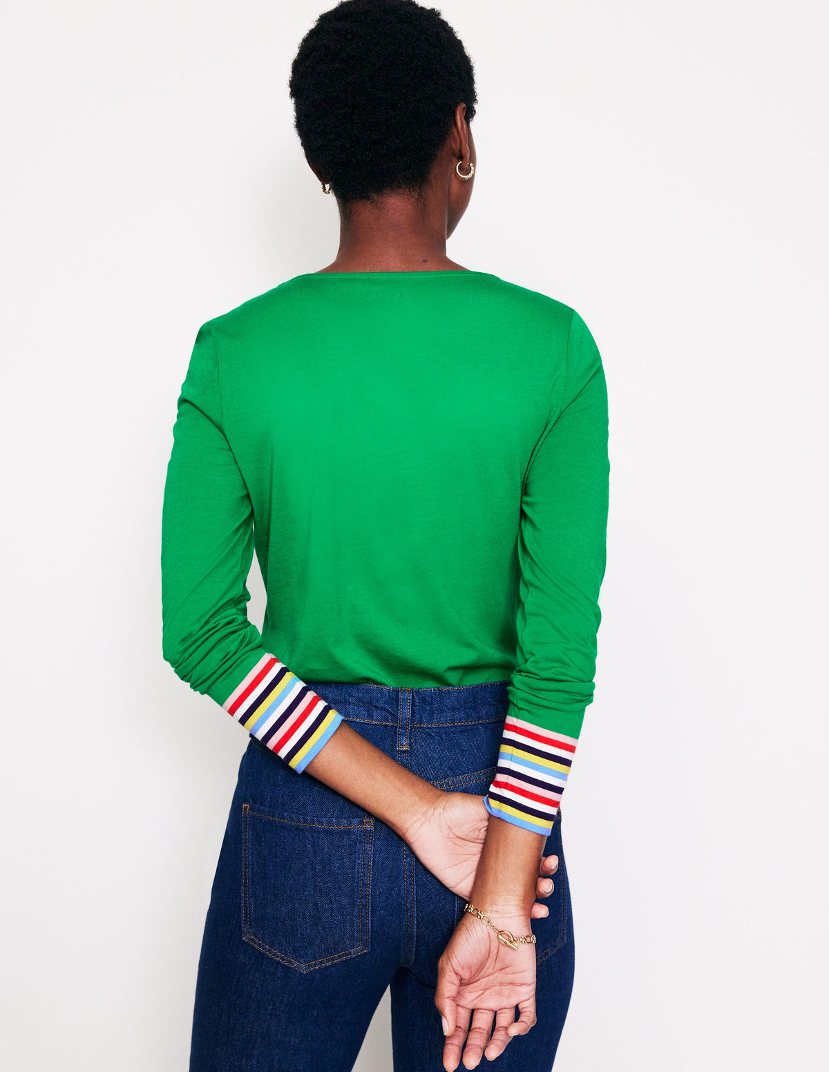 Supersoft Crew Neck Top-Green Multi Cuff Stripe-3