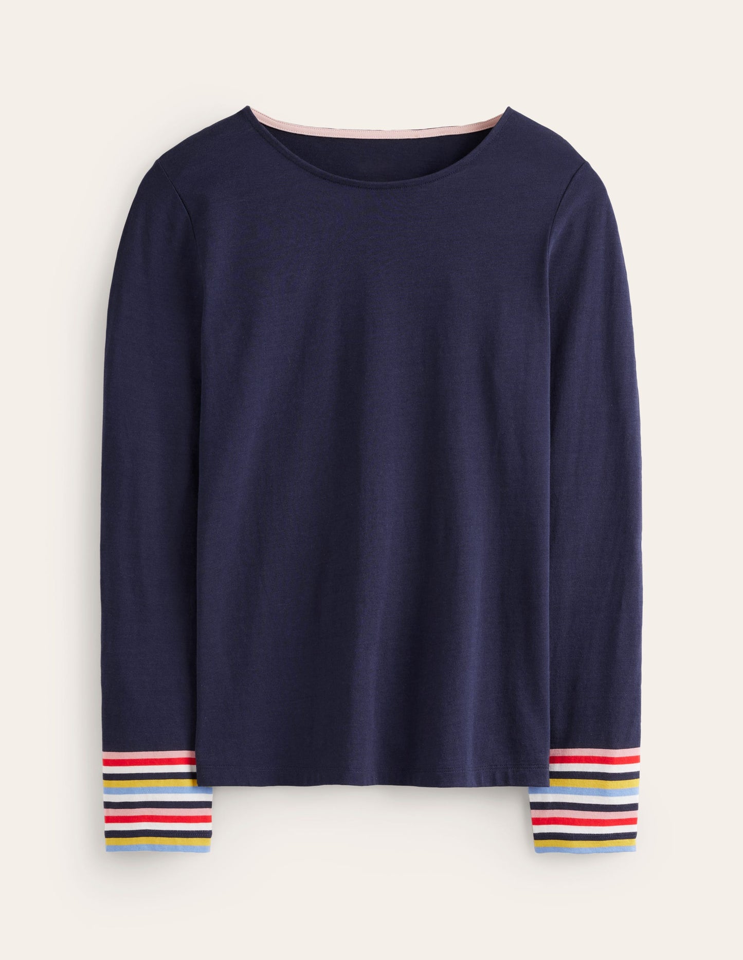 Supersoft Crew Neck Top-French Navy Multi Cuff Stripe