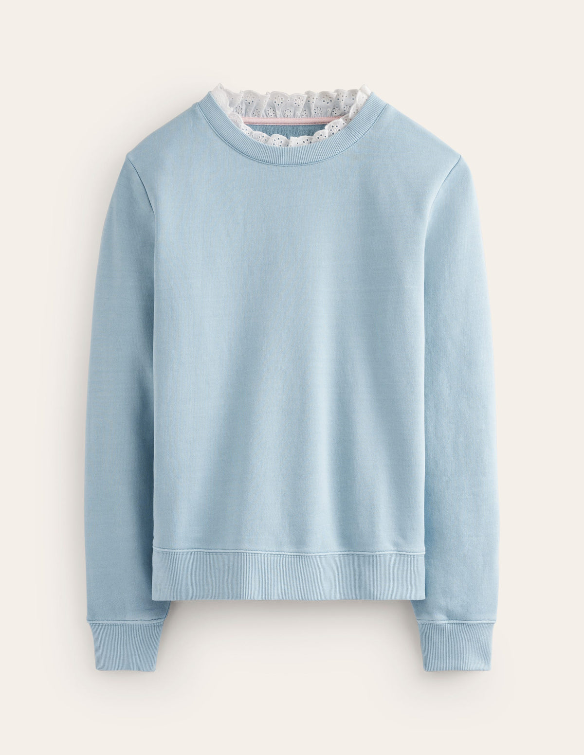 Broderie Trim Sweatshirt-Sky Blue-5